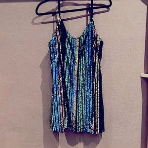 Sequined rainbow striped mini cocktail dress size small show me you Mumu